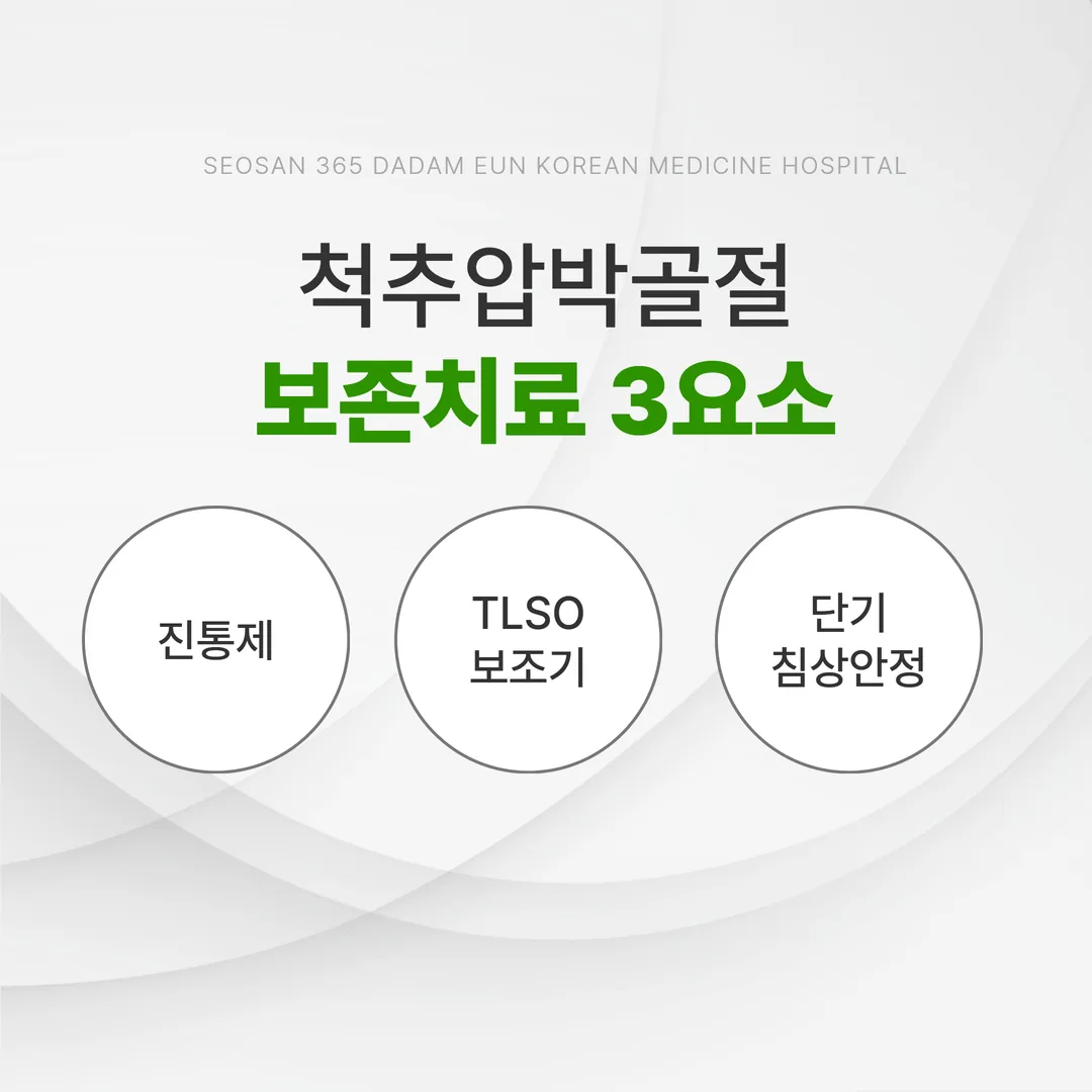 척추압박골절 보존치료 3요소 인포그래픽