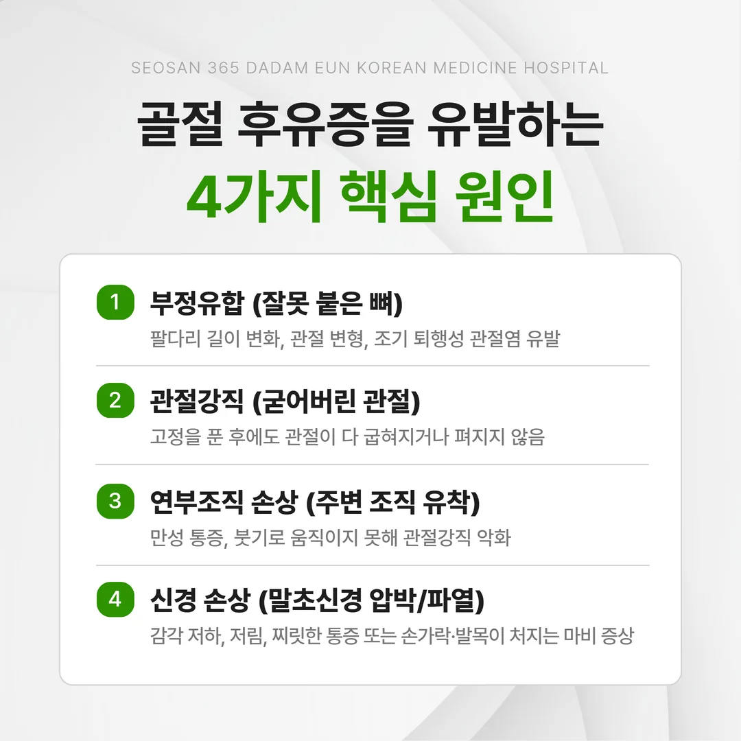 골절 후유증 원인 관절강직 연부조직 신경 부정유합