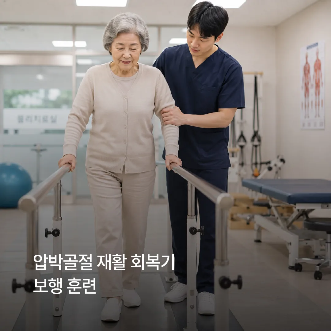 압박골절 재활 회복기 보행 훈련 장면