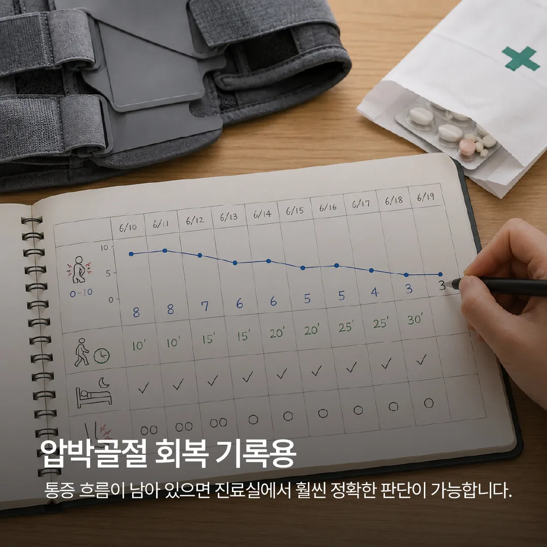 압박골절 회복 기록용 날짜별 통증 점수 일지