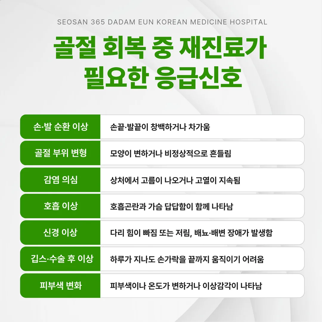 골절 회복 중 정형외과 재평가가 필요한 응급 신호 정리