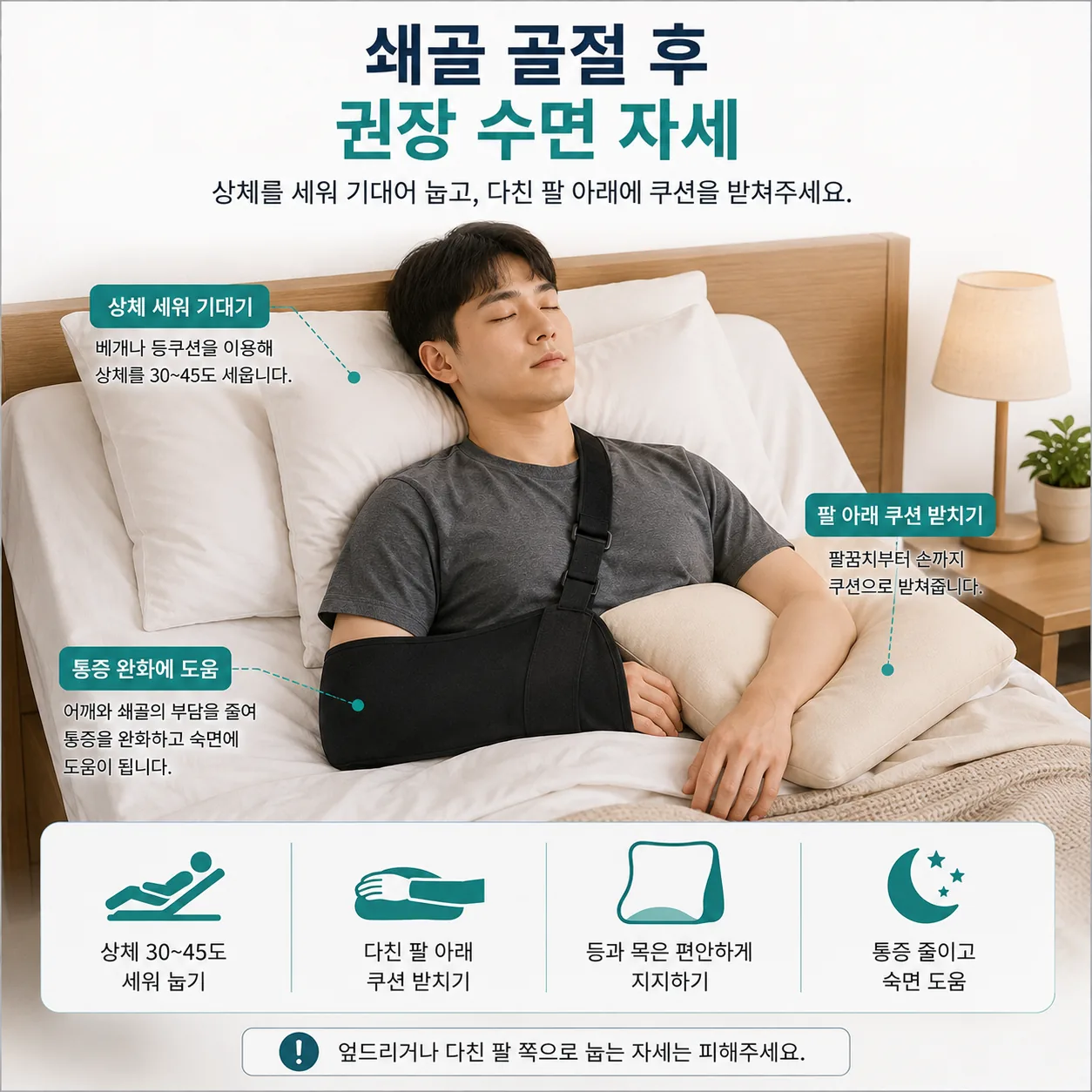 쇄골 골절 후 수면 자세와 팔 받침
