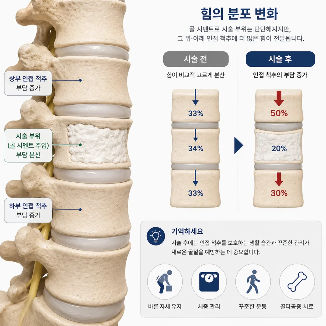 골시멘트 시술 부위와 인접 분절의 부담 분포