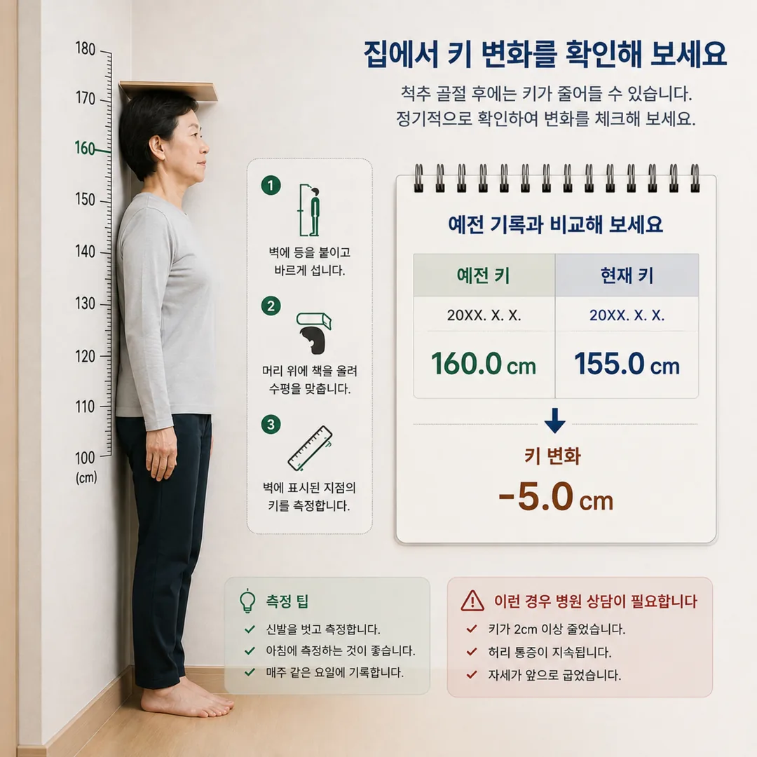 척추 골절 후 키 감소를 집에서 확인하는 방법