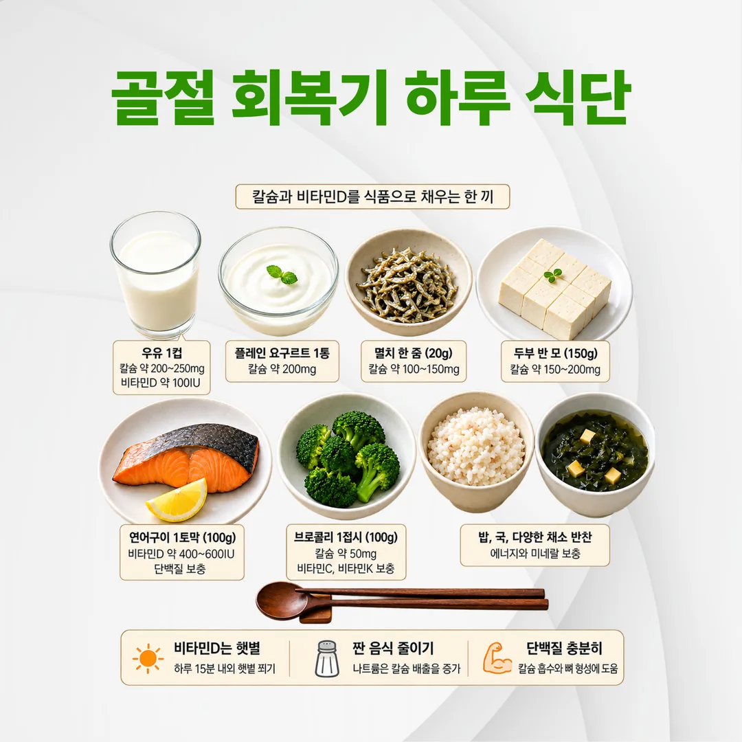 골절 회복기 하루 칼슘 비타민D 식단 예시