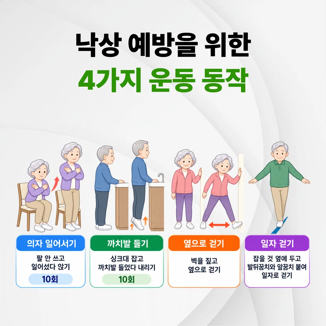 낙상 예방을 위한 하지 근력과 균형 운동 네 가지 동작