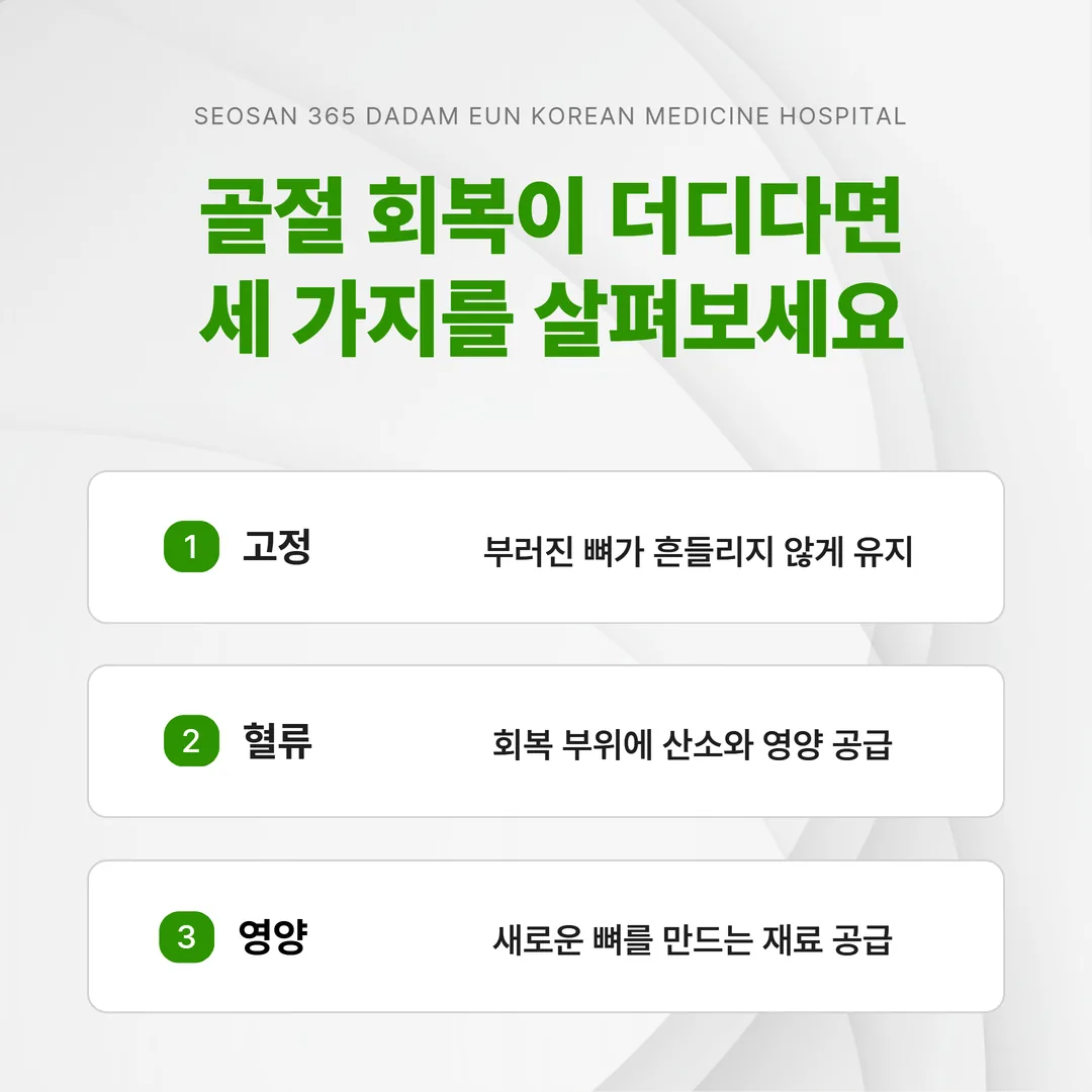 골유합에 필요한 고정 혈류 영양 세 가지 조건 도식
