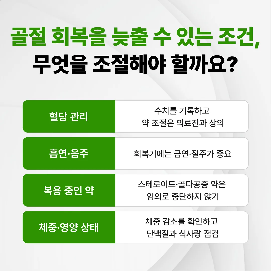 골절 회복기 혈당 기록과 복용 약 목록 확인