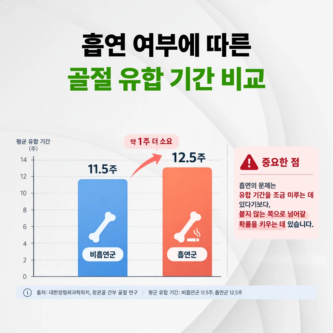 흡연 여부에 따른 골절 유합 기간 비교 그래프