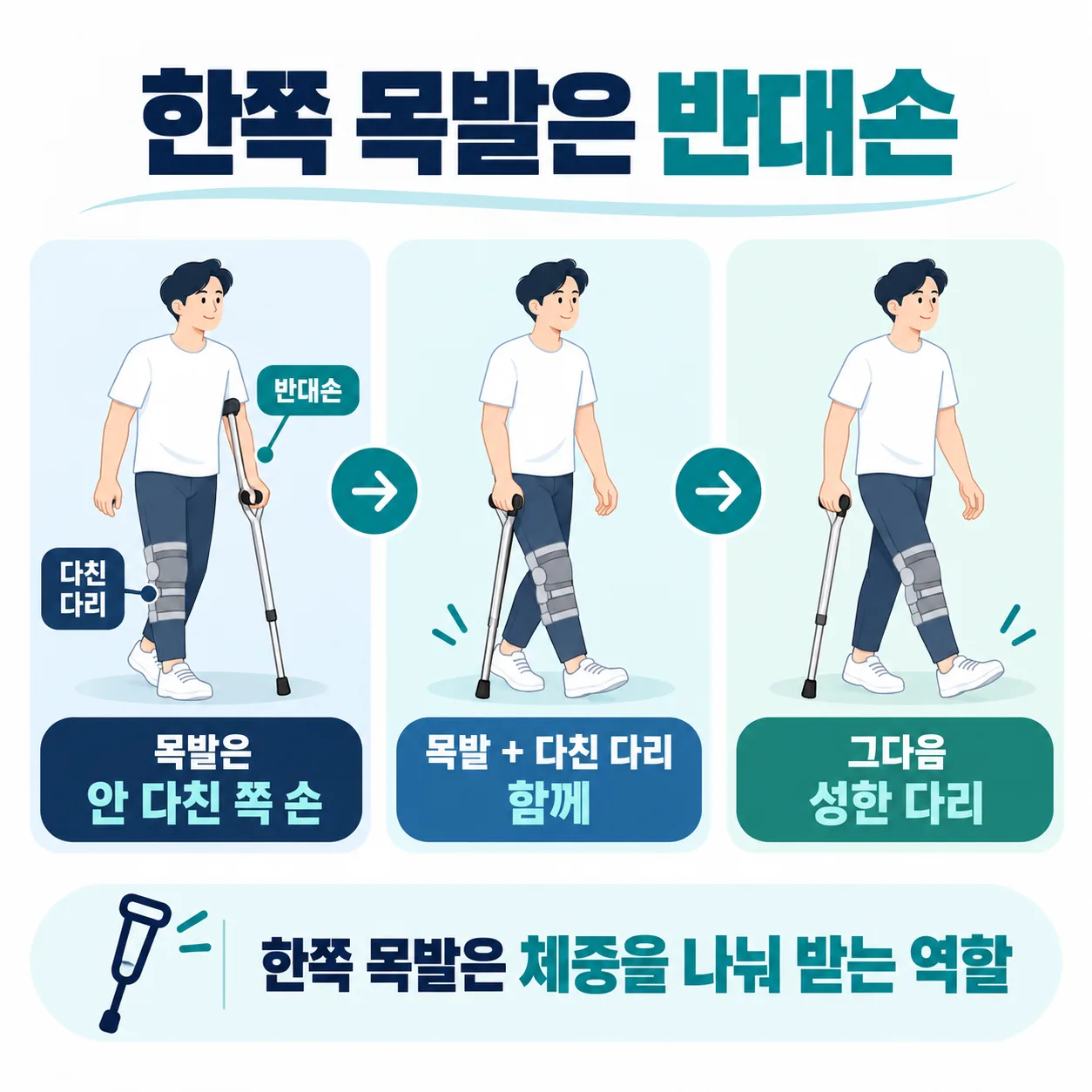 체중부하 단계별 목발 개수를 보여 주는 사다리 개념도