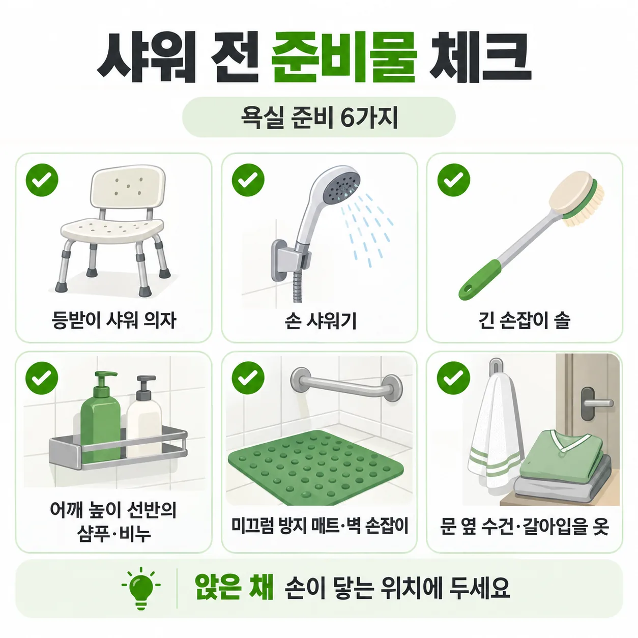 압박골절 샤워 전에 갖춰 둘 욕실 준비물 여섯 가지 체크리스트
